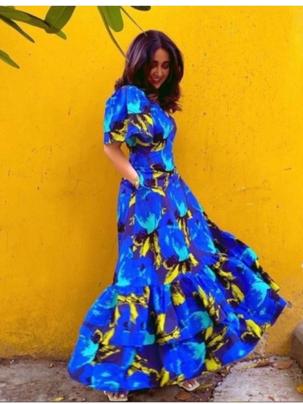 Plus Size Floral Puff Sleeve Tiered Dress